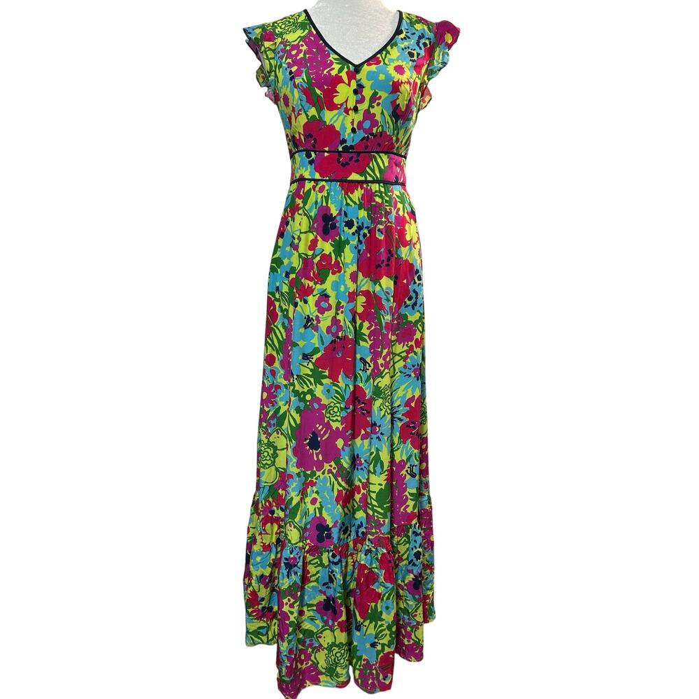 NEW ModCloth Eyes On You Multicolor Floral Maxi Dress Size S Ruffle Colorful